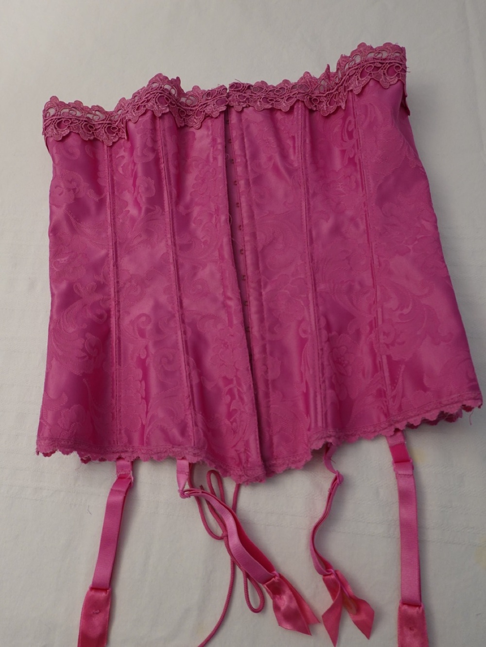 Frederick's of Hollywood Hot Pink Lace-Trim Corset with Garters